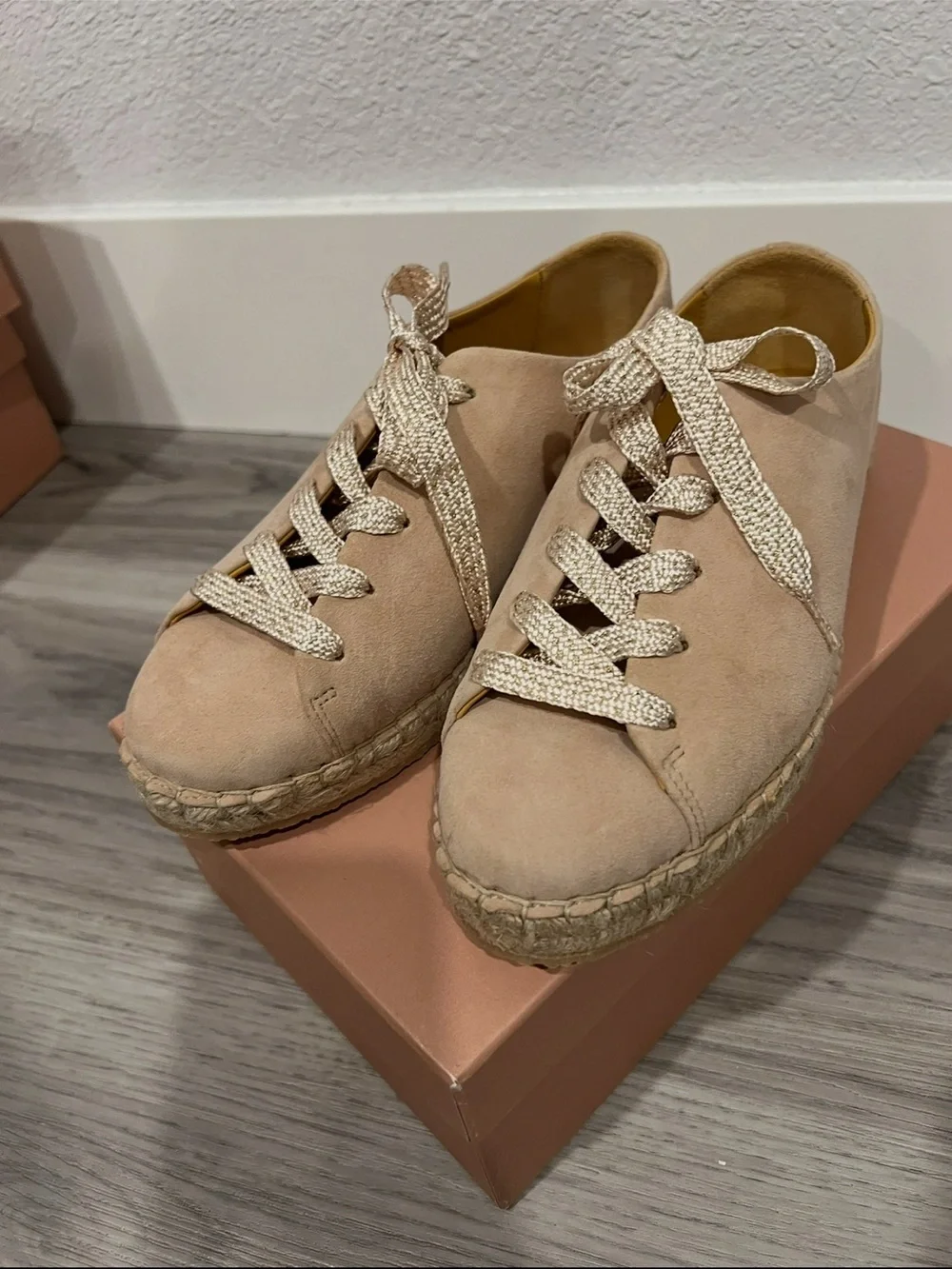 NIB Sezane Blush Pink Suede Espadrille Sneaker in Beige FR 38 US 7